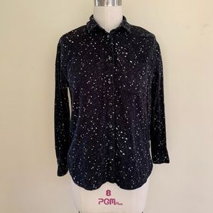 Madewell Black Oversized Ex-Boyfriend Flannel Shirt in Star Print Size XXS